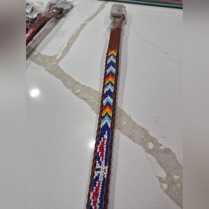 Kids 28"  Beaded Full Grain  Leather Belt.